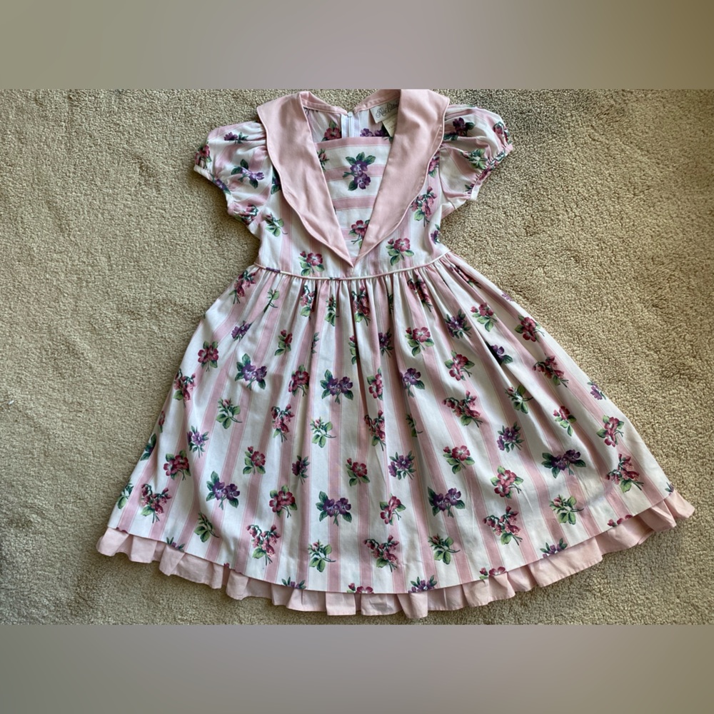 Vintage Rare Editions Floral Puff Sleeve Easter Dress Girls Sz 5 Made in USA